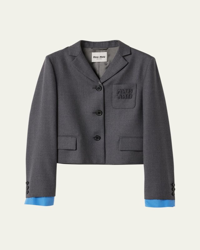 Logo Embroidered Cropped Wool Blazer Jacket
